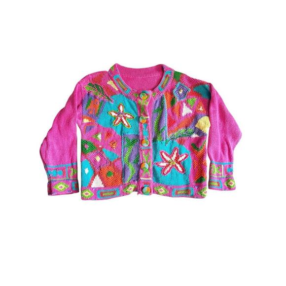 Floral Embroidered Knit Pink Sweater with Beaded Buttons - Picture 1 of 9